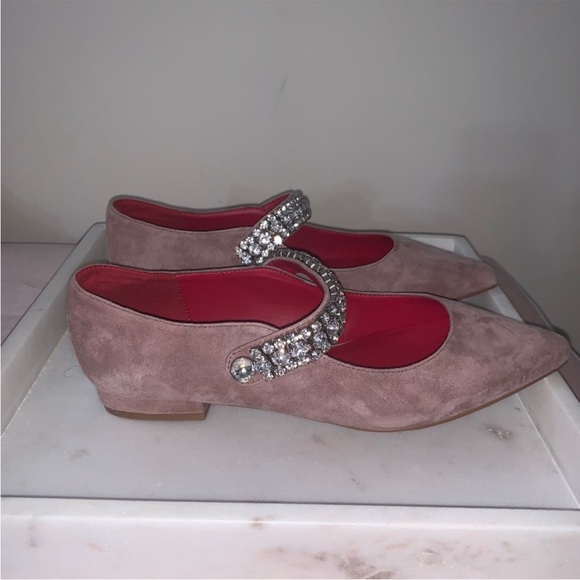 NWOT • Kurt Geiger “Kingly” Mauve Mary Jane Rhinestone Suede Flats • EU Size 37 - Picture 2 of 9